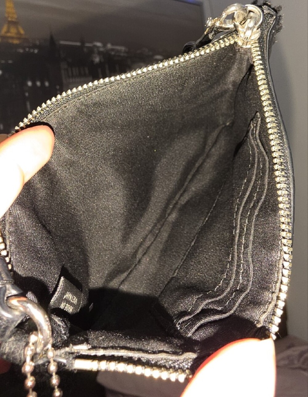 Coach Black Pebbled Leather Wristlet with Shearling Trim - Picture 4 of 7
